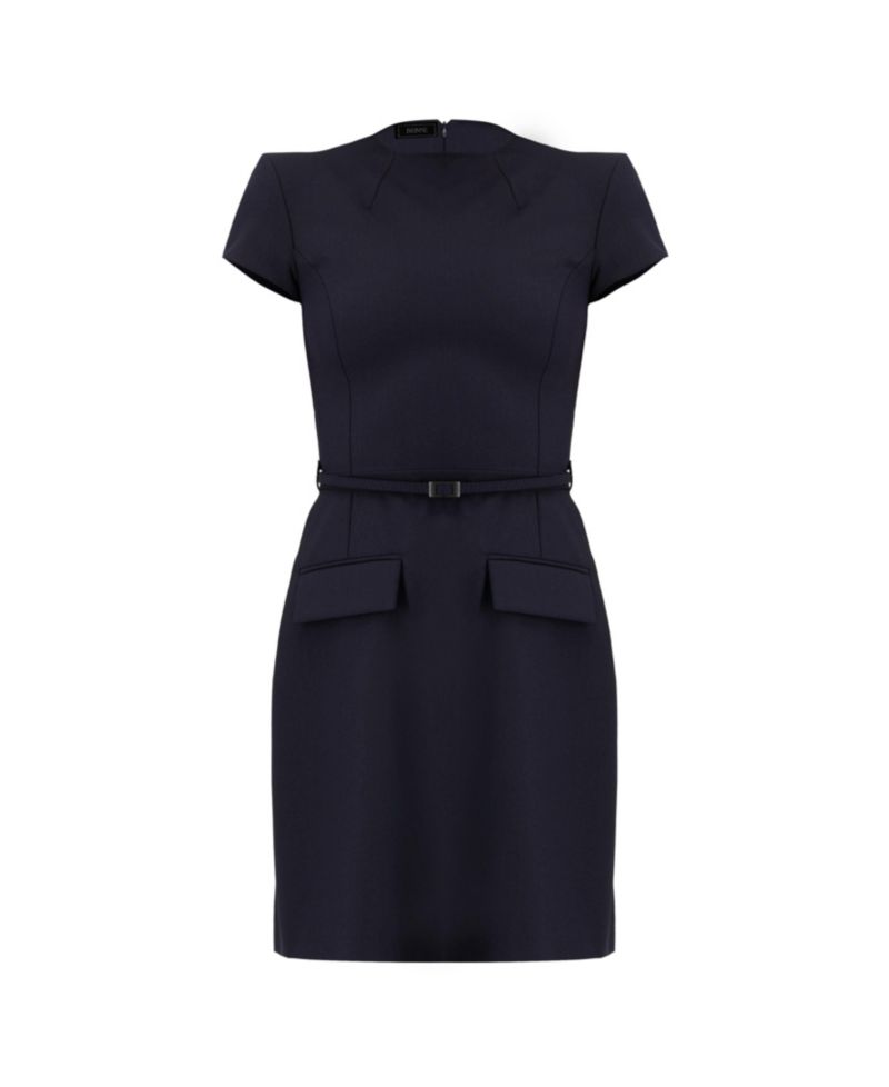 Women's Short Dress with Belt And Faux Pockets