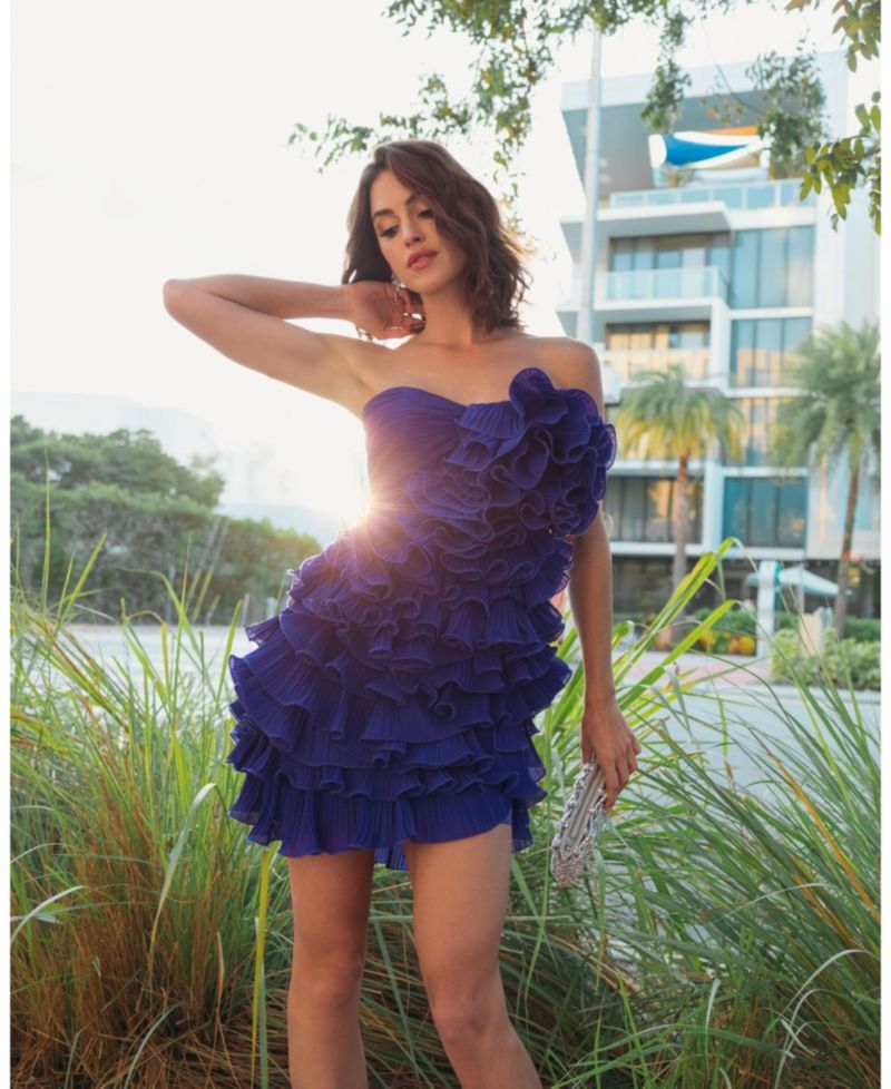 Women's Strapless Tiered Ruffle Chiffon Mini Dress