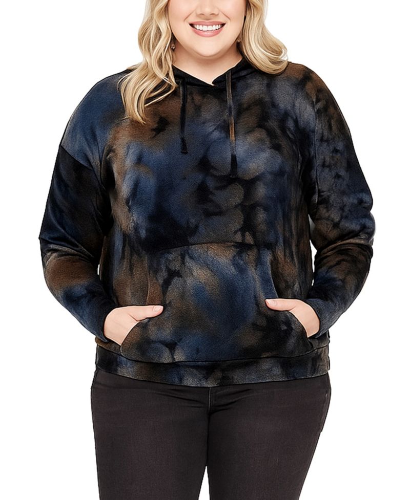 Plus Size Tie Dye Cozy Pocket Pullover Sweatshirt