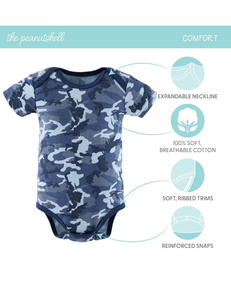 Baby Boys Bodysuits, 7-Pack, Blue Camo