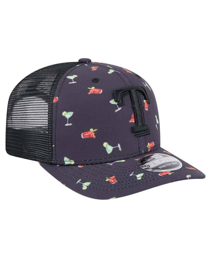 Men's Black Texas Rangers Adventure Drinks Pattern 9SEVENTY Stretch-Snap Hat