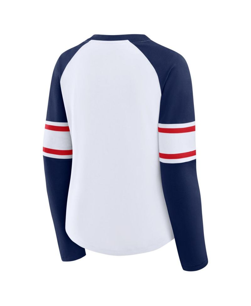 Women's White/Navy Atlanta Braves Blitz Package Raglan Lace-Up V-Neck Long Sleeve T-Shirt