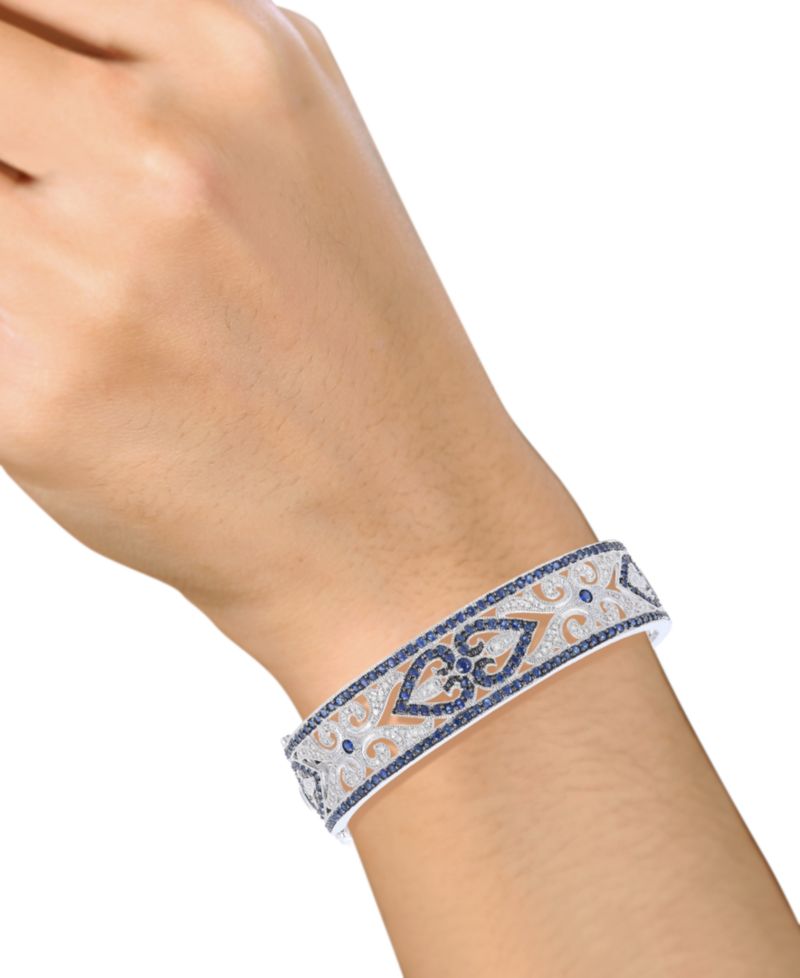 Sterling Silver Bracelet, Sapphire (3-3/4 ct. t.w.) and Diamond (1/4 ct. t.w.) Heart Bangle (Also Available in Ruby)