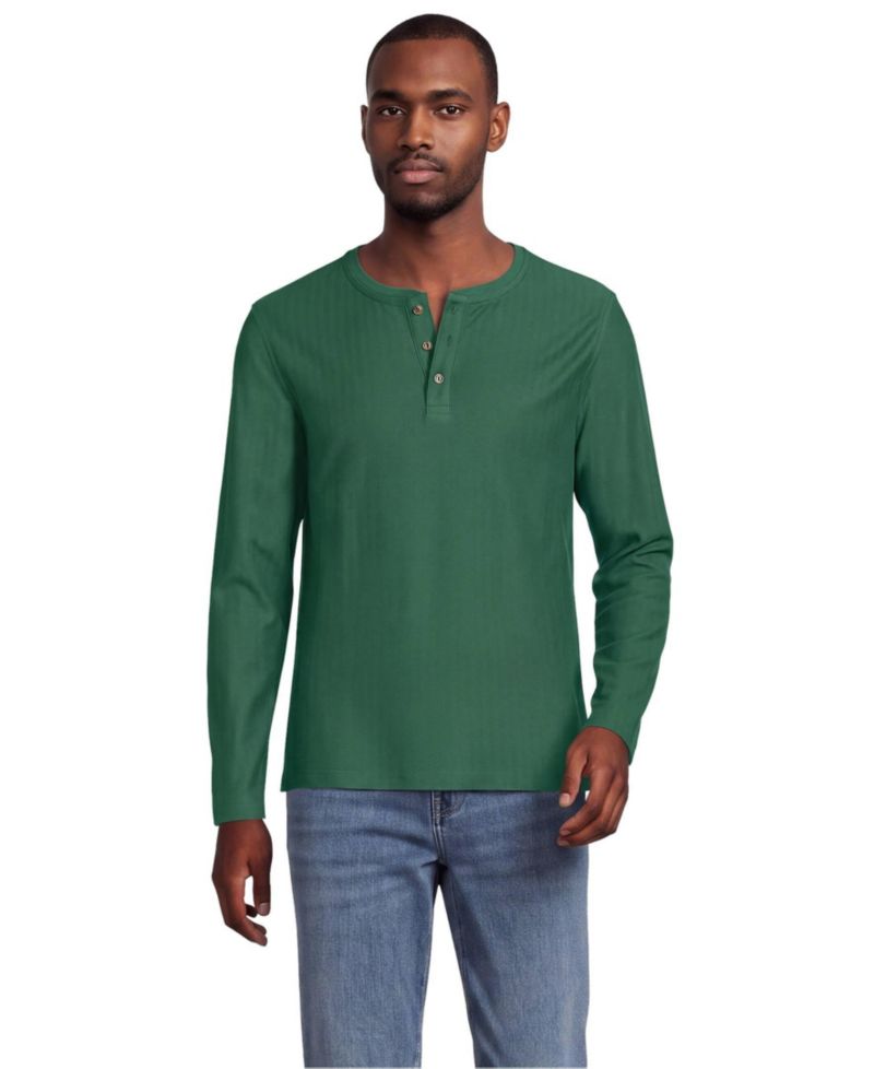Men's Textured Herringbone Long-Sleeve Henley