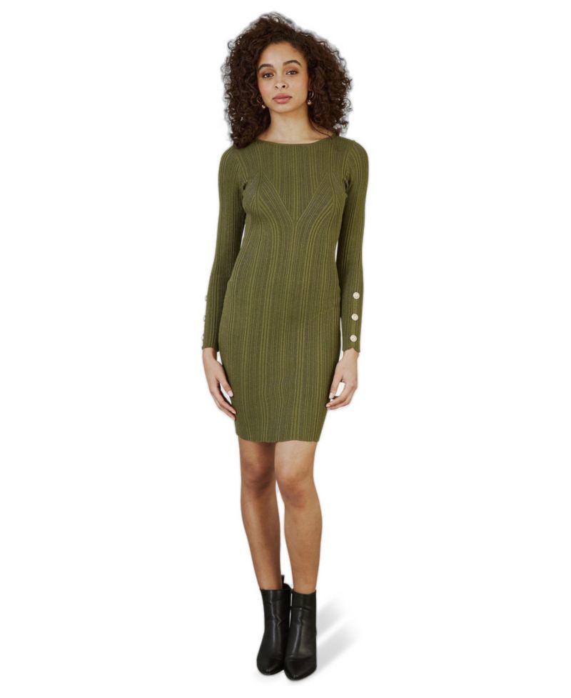 Women's Fitted Button-Detail Shimmery Midi Dress