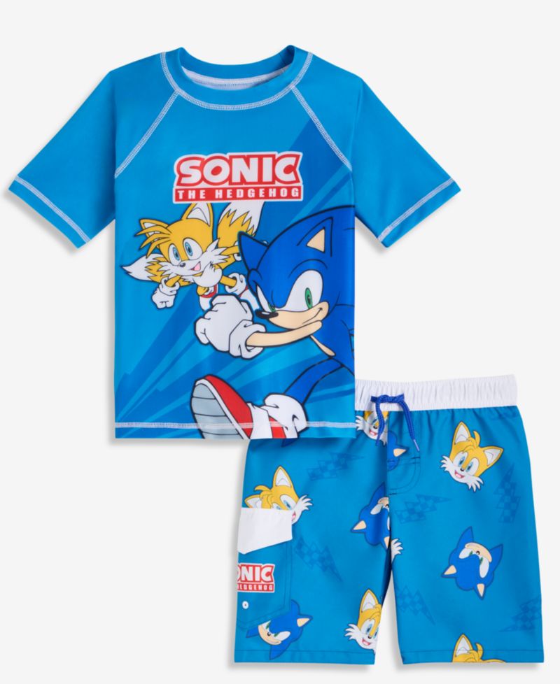 Boys' 4-7 Short-Sleeve Rashguard & Mesh-Lined Swim Trunks, 2-Piece Set
