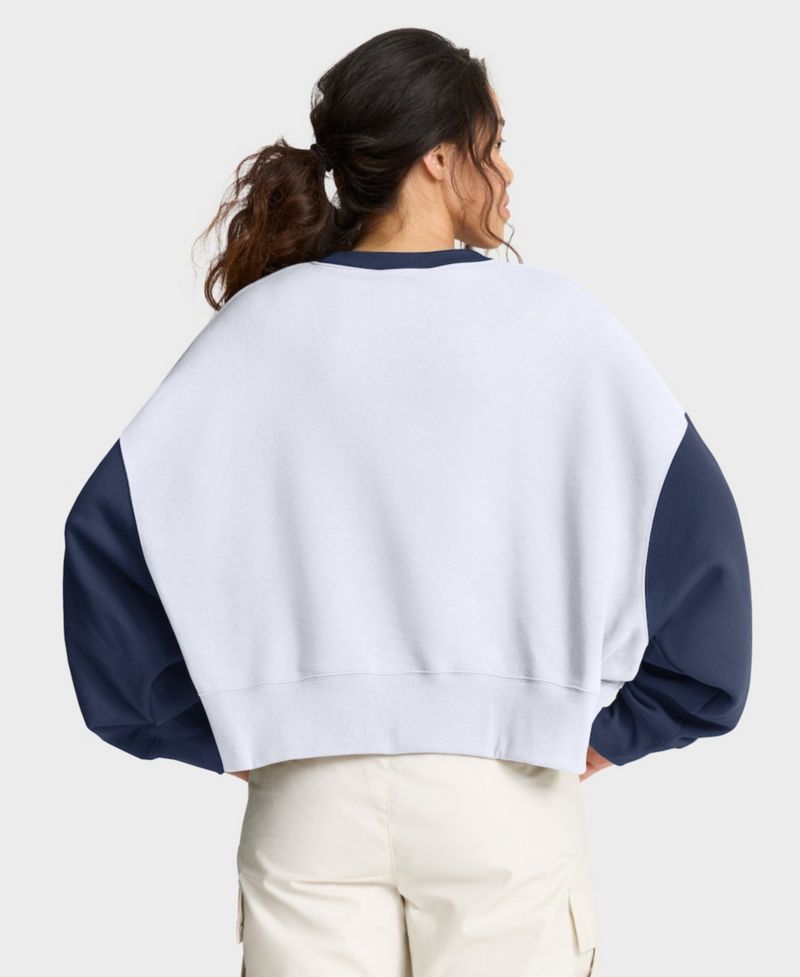 Women's White/Navy Milwaukee Brewers Oversized High Hip Fleece Sweatshirt