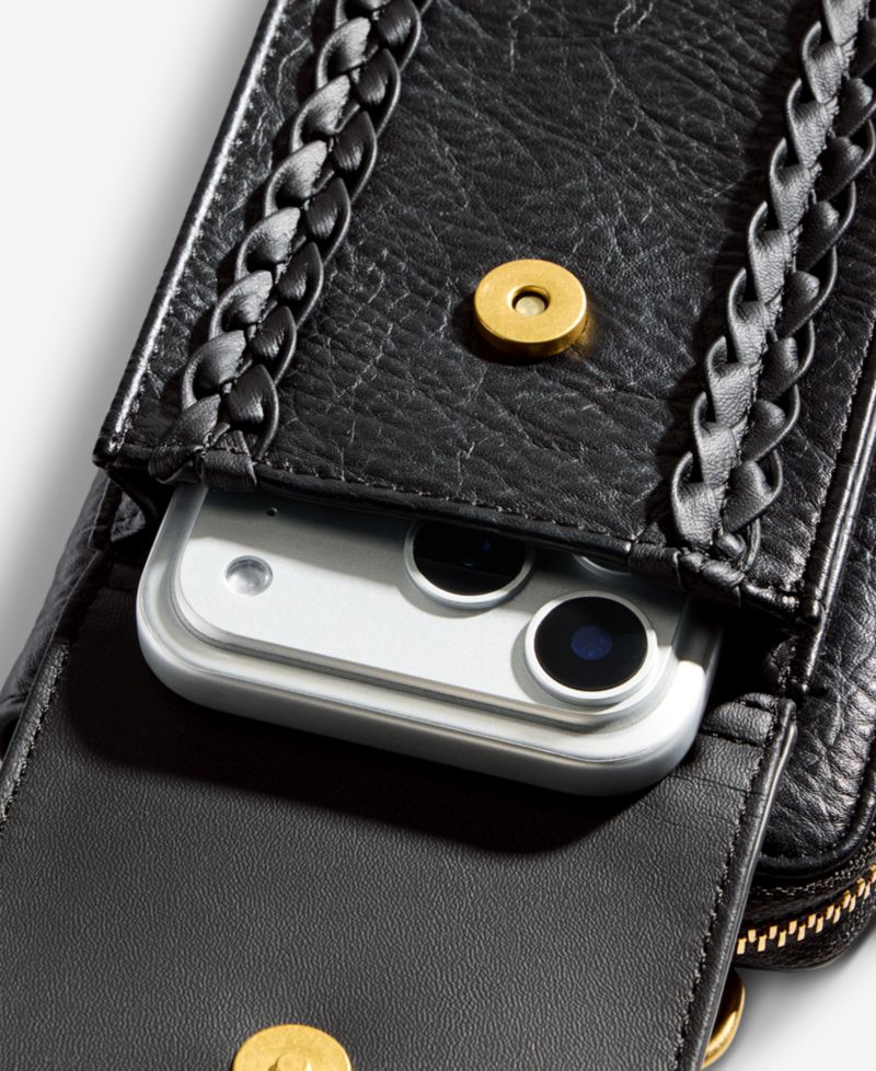 Braided-Edge Phone Crossbody Bag