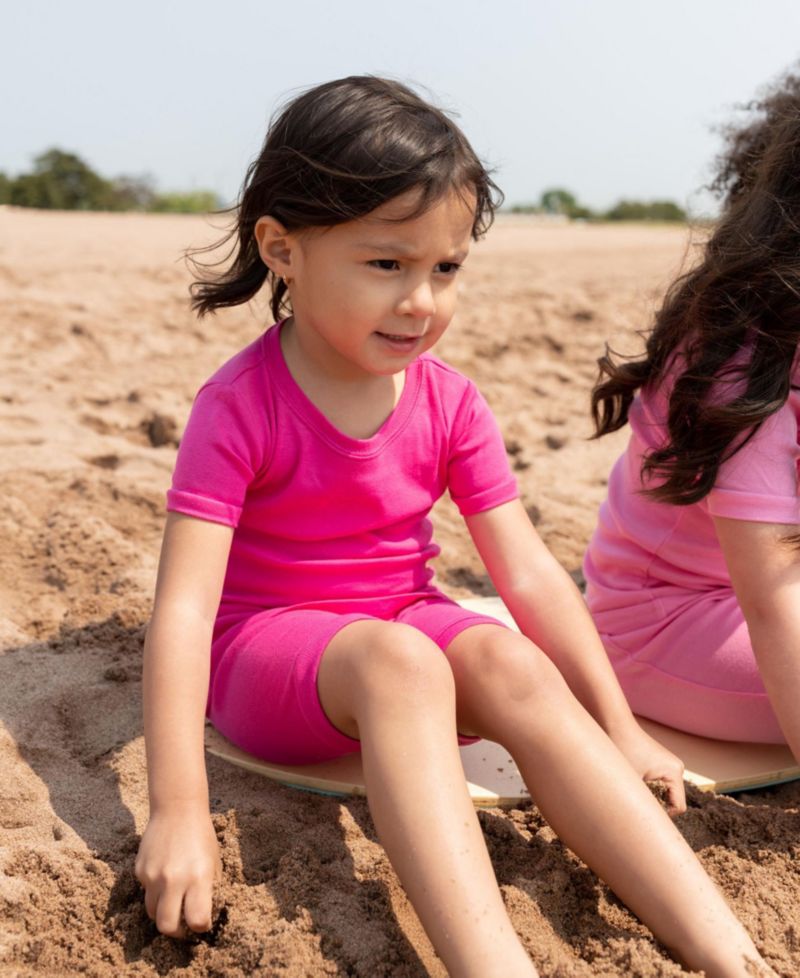 Toddler Matching Family Two Piece Cotton Short Sleeve Shirt and Shorts Solid Color Pajamas 2T-5T