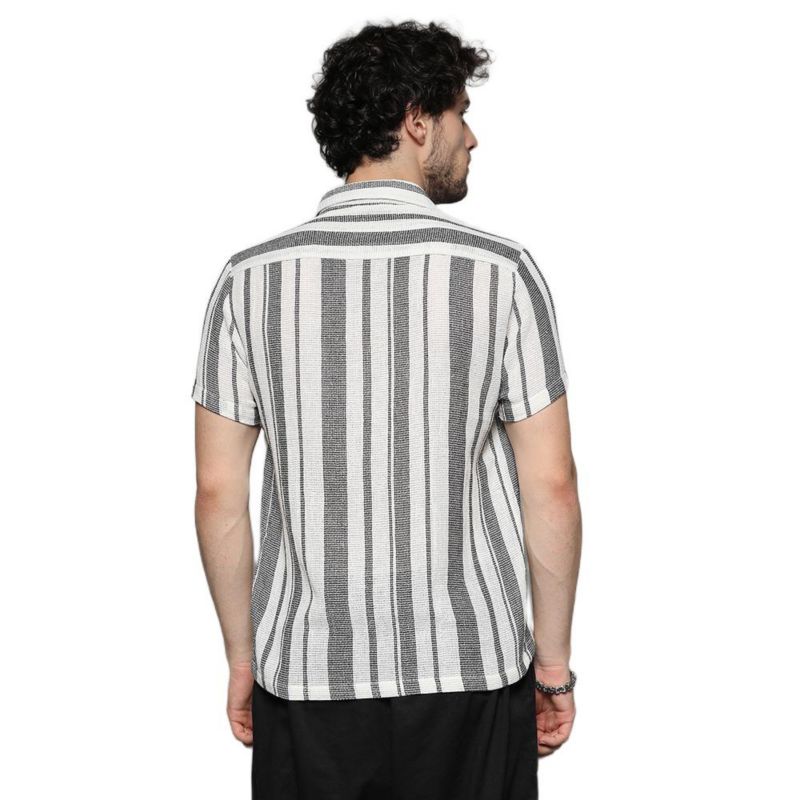 Men's White & Grey Unbalanced Striped Woven Shirt