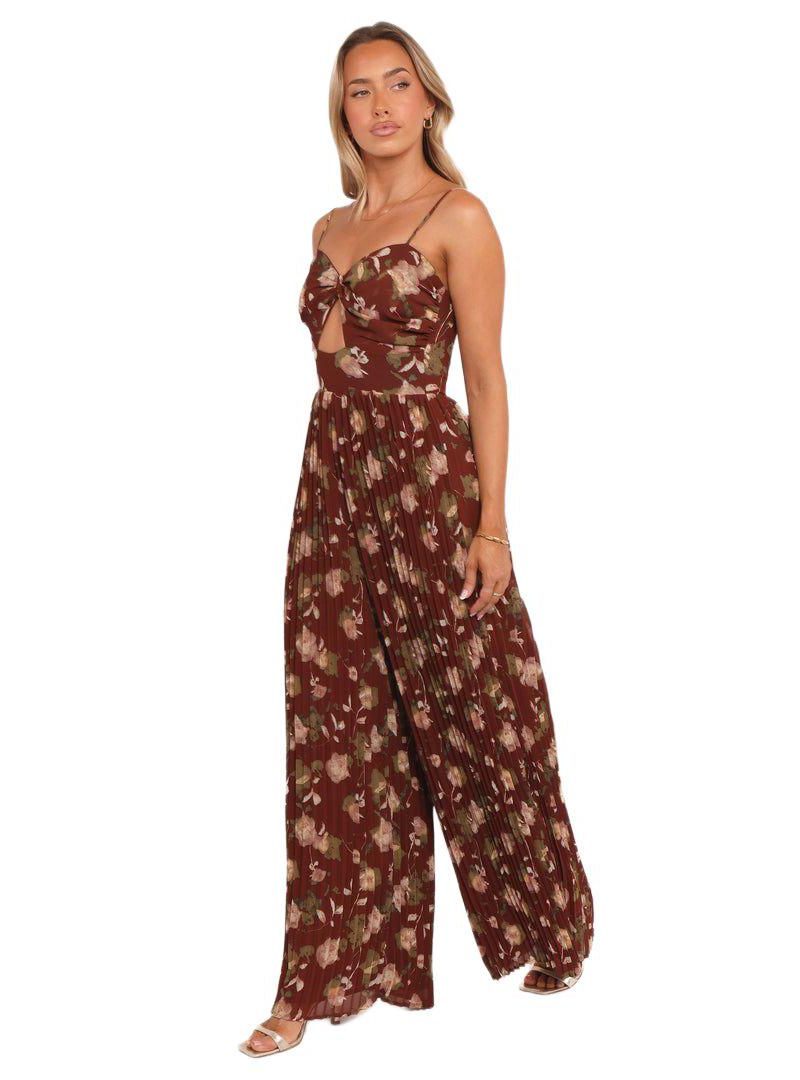 Women's Alice Wide Leg Jumpsuit - Brown Floral