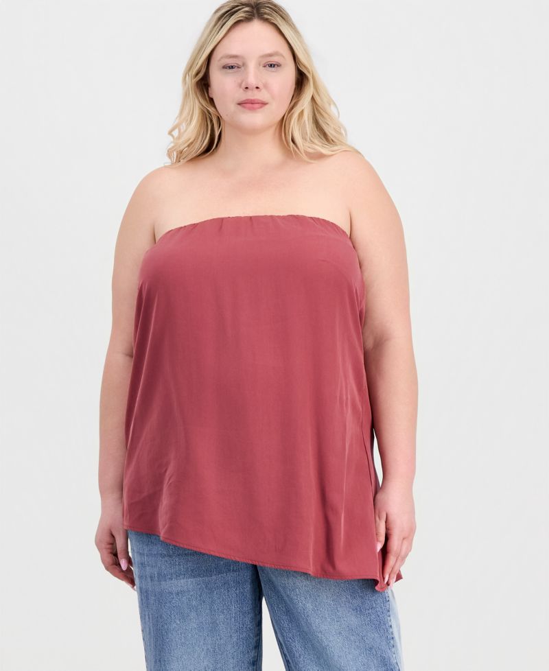 Trendy Plus Size Asymmetrical-Hem Strapless Top