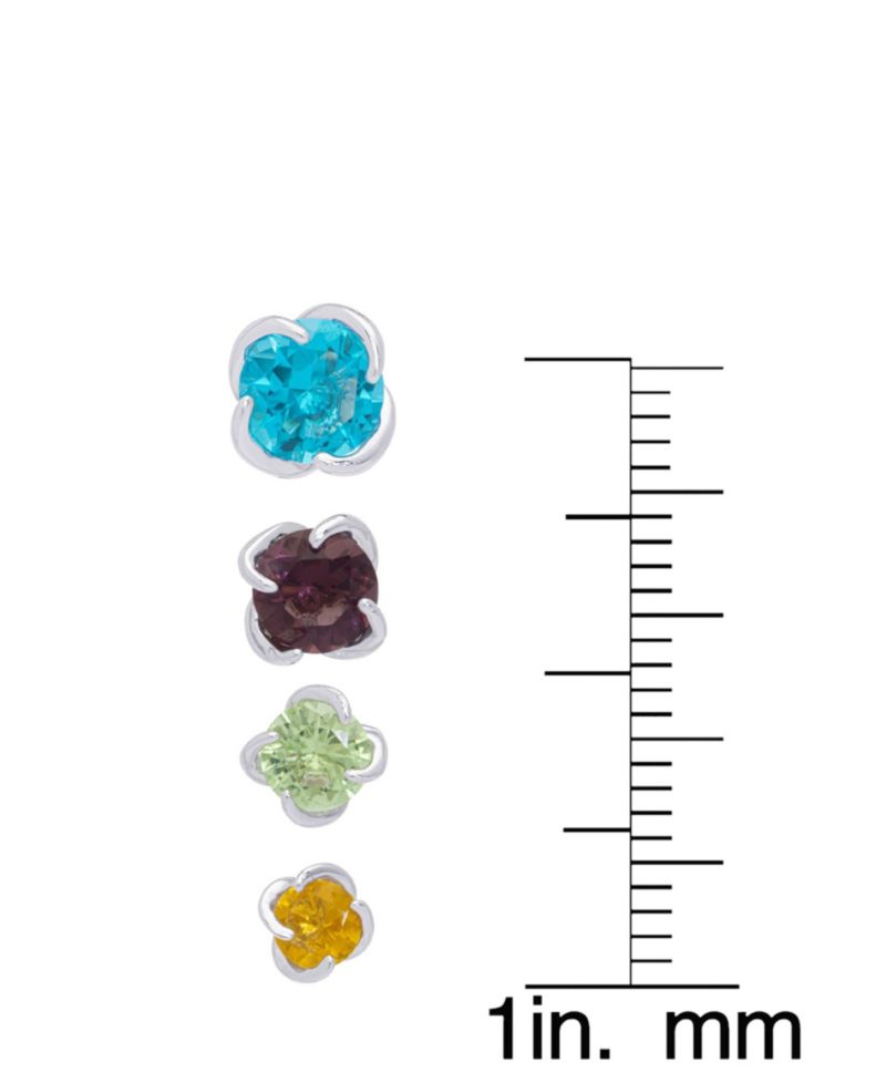 Multi-Color Round Stud Silver Plate Earrings, Set of 4