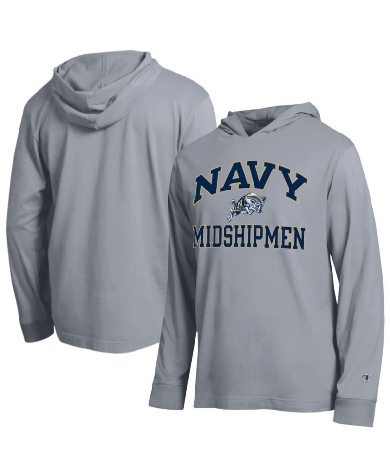 Men's Heather Gray Navy Midshipmen High Motor All-Star Long Sleeve Hooded T-Shirt