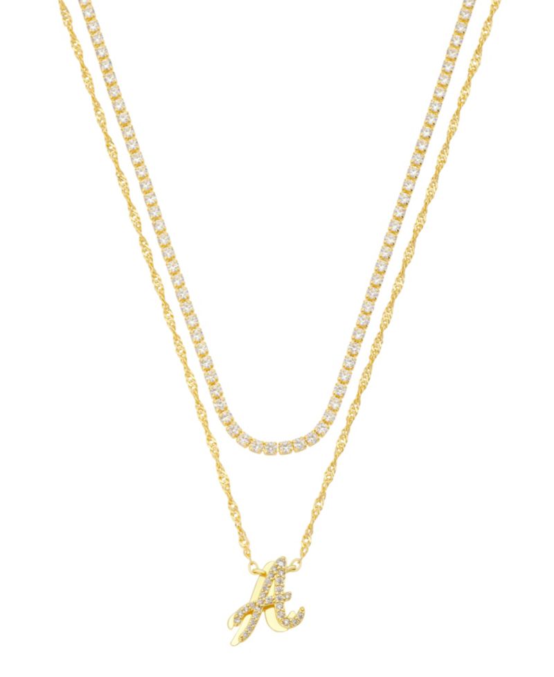 Cubic Zirconia Gold-Plated Initial Pendant Necklace Set