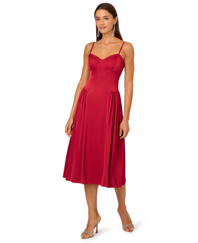 Women's Stretch Sweetheart Neck Midi Dress
