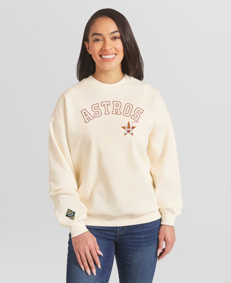 Women's Cream Houston Astros Heavyweight Crew Neck Sweatshirt
