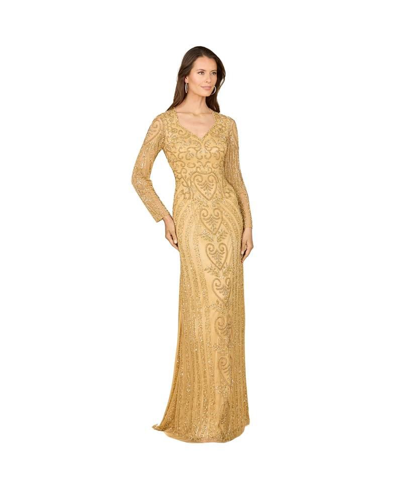 Women's V Neck Beaded Long Sleeve Dress