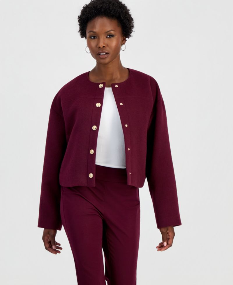 Petite Poly-Wool Blend Snap-Front Jacket