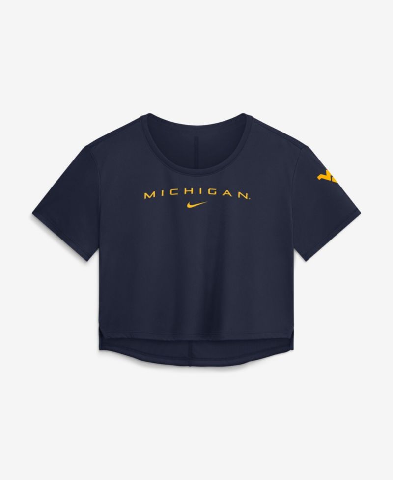 Women's Navy Michigan Wolverines Premium Performance Dri-FIT Cropped Top