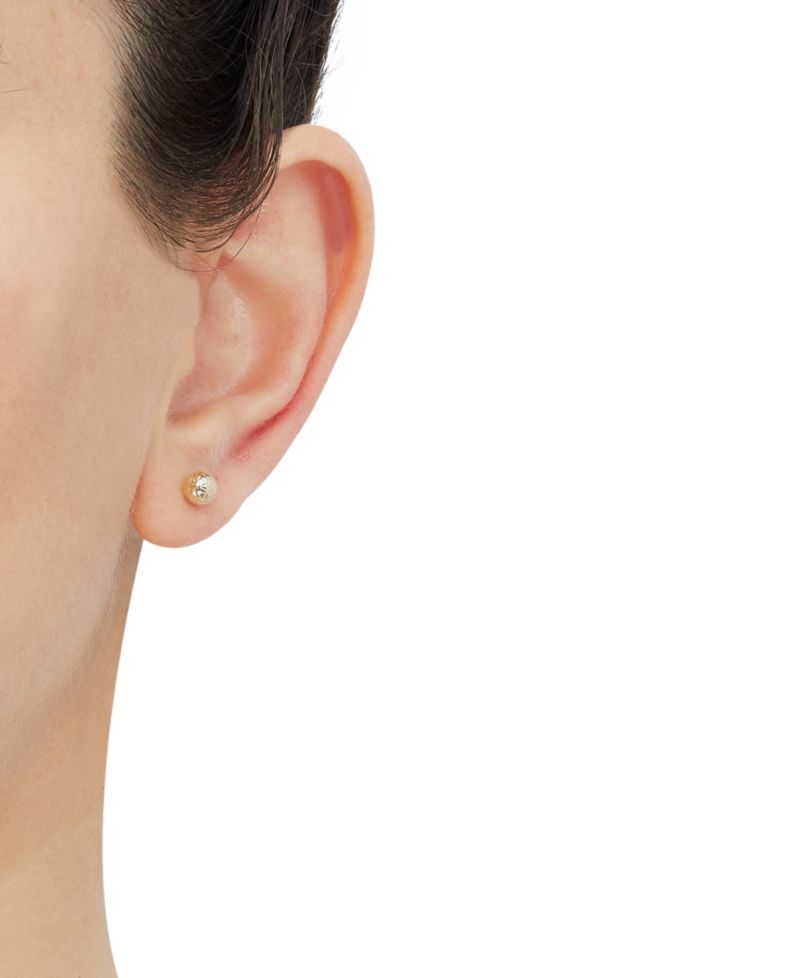 Polished & Textured Front & Back Stud Earrings in 14k Gold
