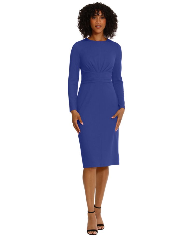 Women's Scuba-Crepe Gathered Midi Dress