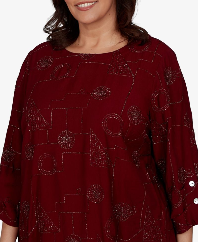 Plus Size Union Square 3/4-Sleeve Floral Soutache Detailing Blouse