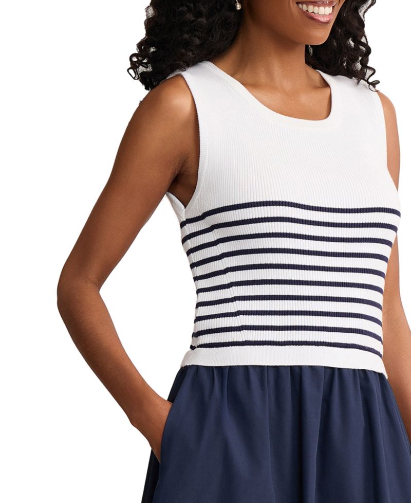 Women's Sleeveless Stripe Ribbed Knit Midi Dress