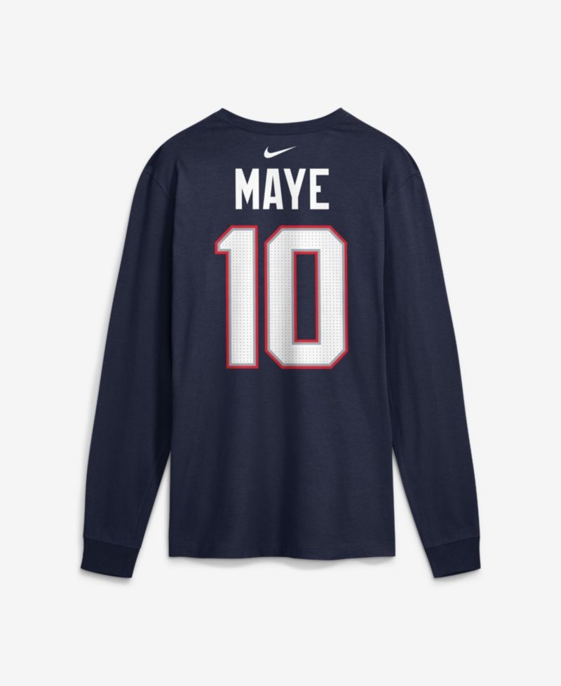 Men's New England Patriots Drake Maye Name & Number Long-Sleeve Crewneck T-Shirt