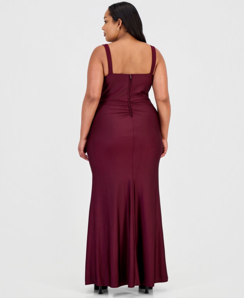 Trendy Plus Size Ruched Satin Appliqu&eacute; Gown
