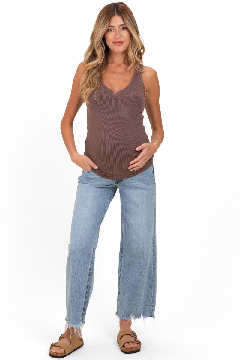 Women's Light Blue Fringe Hem Ankle Wide Leg Jeans