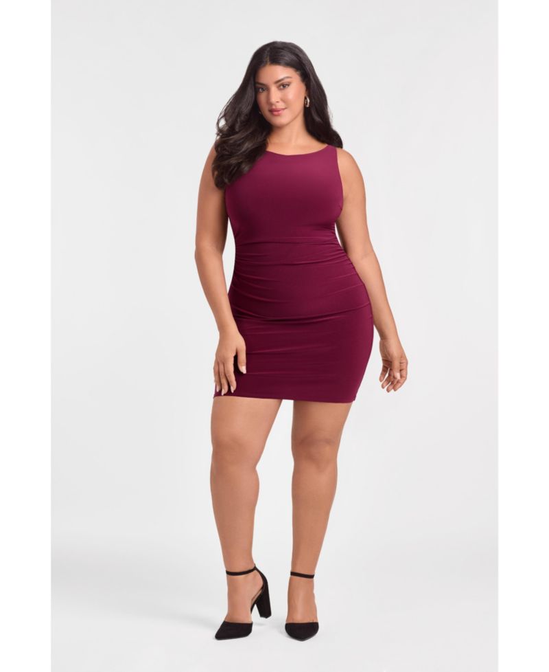 Women's Sculpting Shapewear Shirred Boat Neck Solid Mini Dress