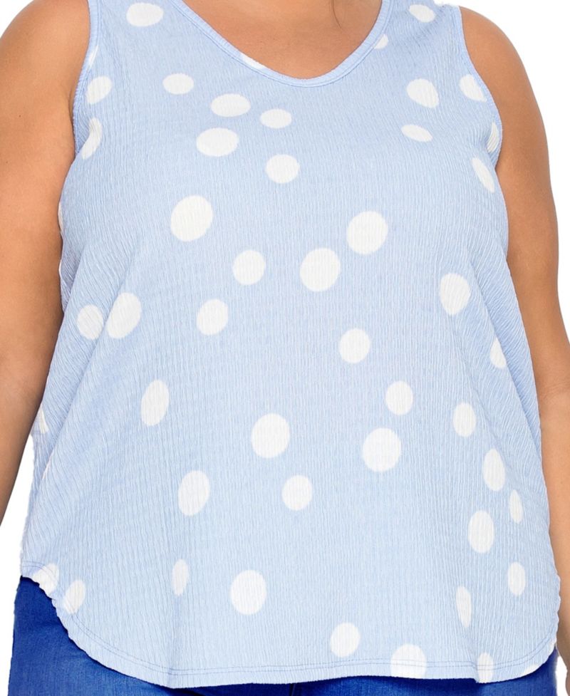 Plus Size Polka Dot Crinkle Knit Double V-Neck Tank