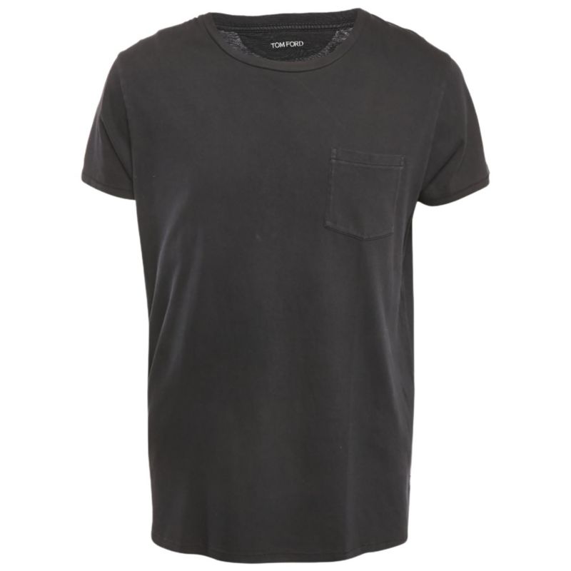 Men's Black Cotton Knit Front Pocket Crew Neck T-Shirt