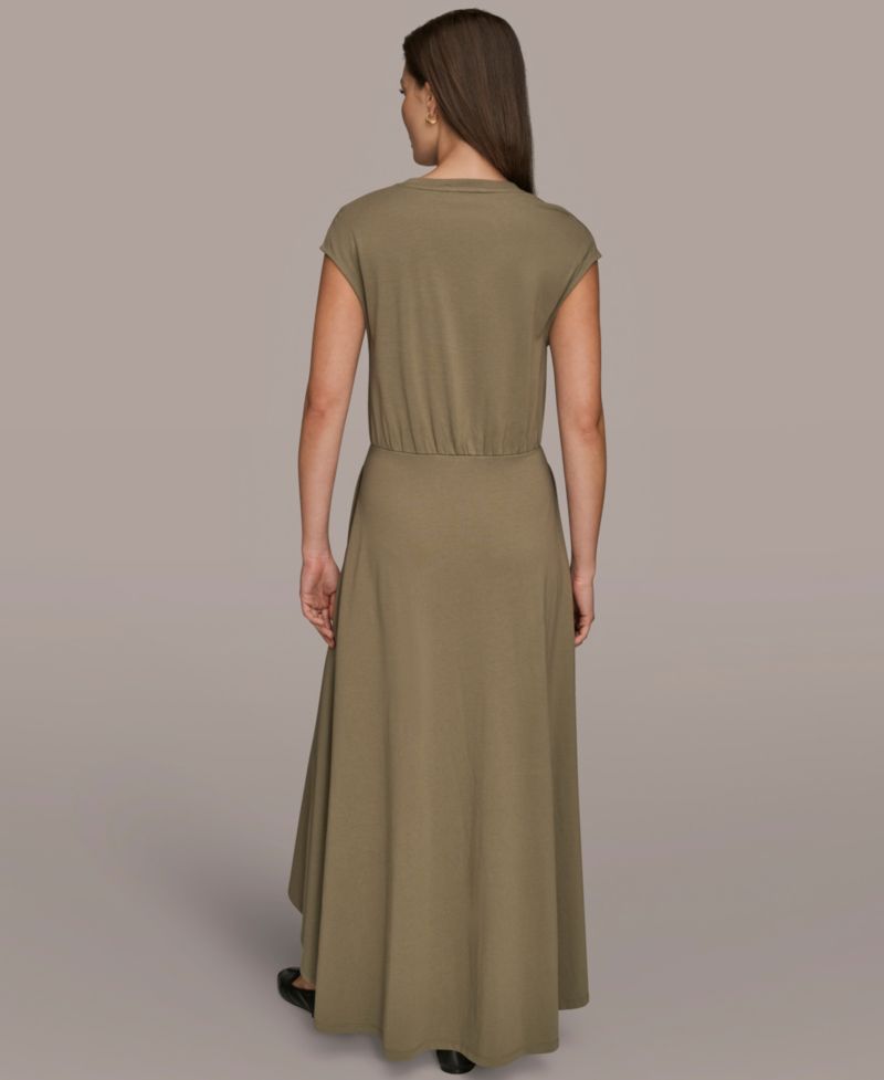 Women's Cotton Jersey Hi Lo Cap Sleeve Crew Neck Dress