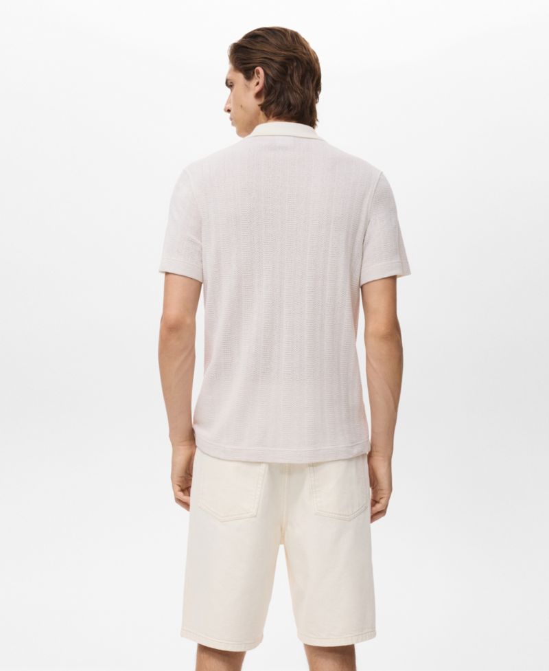 Men's Openwork Knitted Cotton Polo Shirt