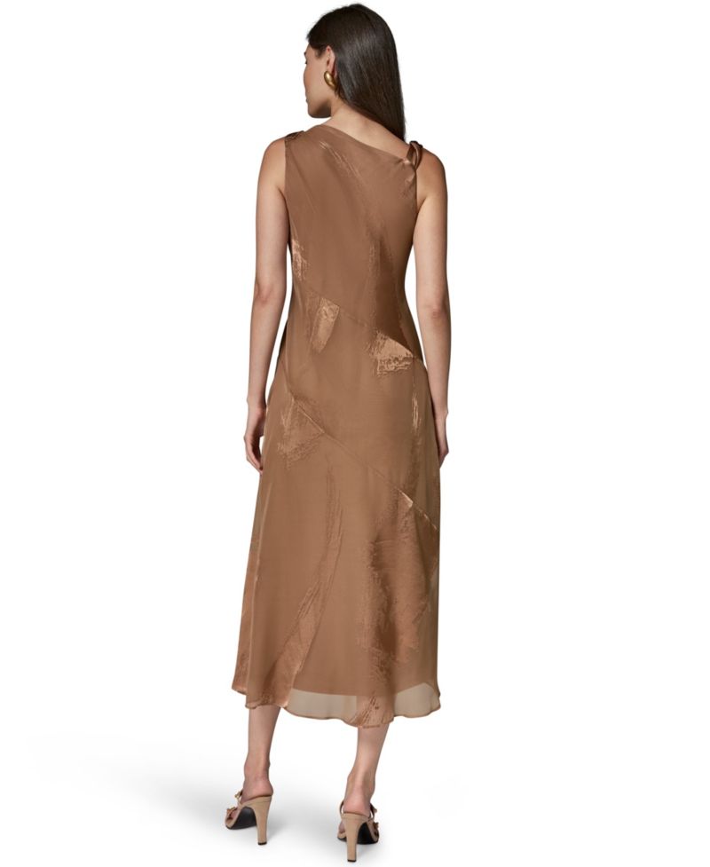 Women's Satin Burnout Asymmetrical Neck Midi Dress