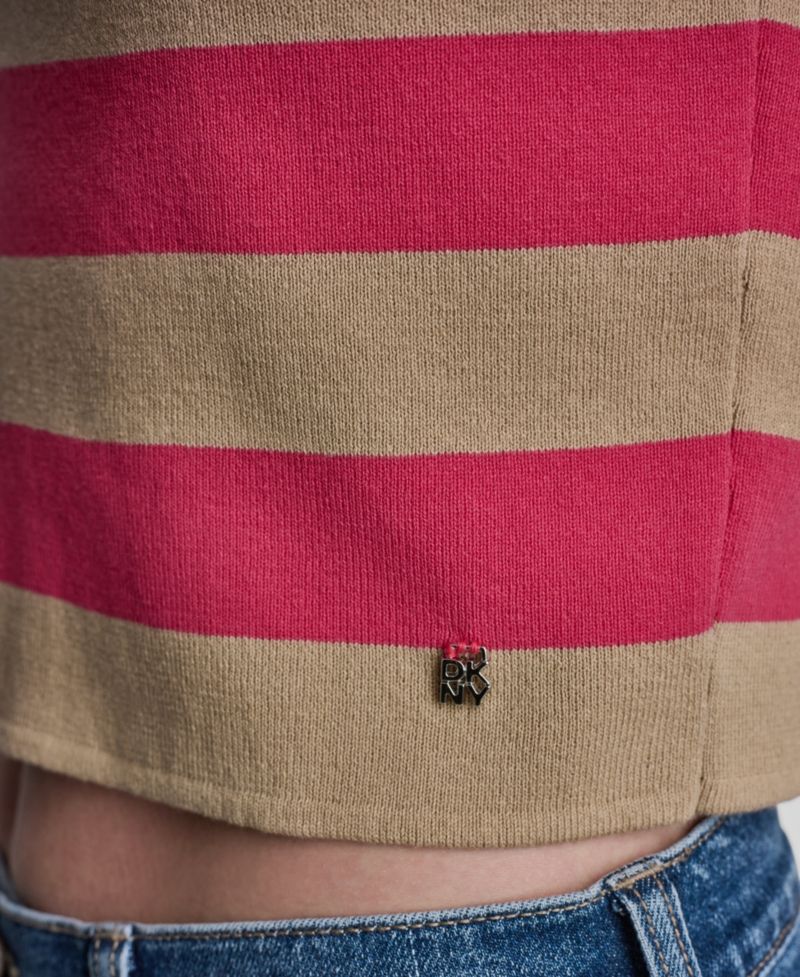 Women's Striped Sleeveless Polo Sweater