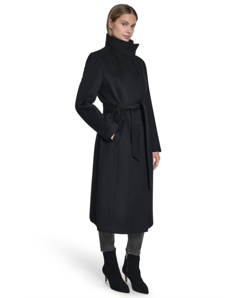 Women's Asymmetric Belted Long Wool-Blend Coat