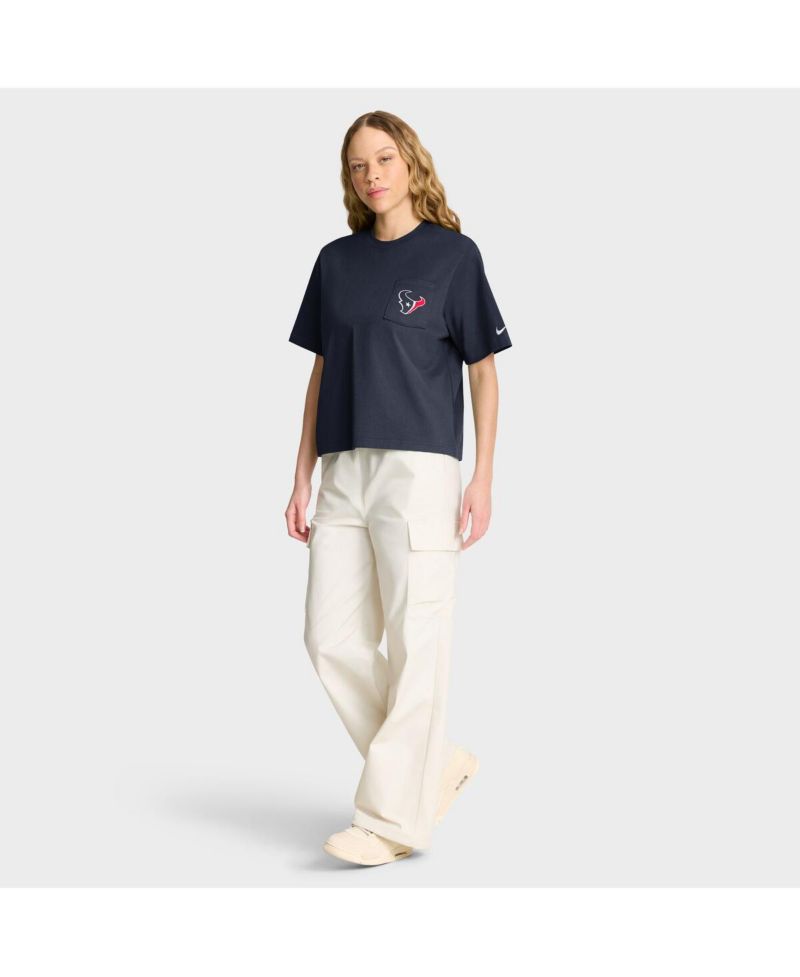 Women's Navy Houston Texans Rewind Pocket Boxy T-Shirt