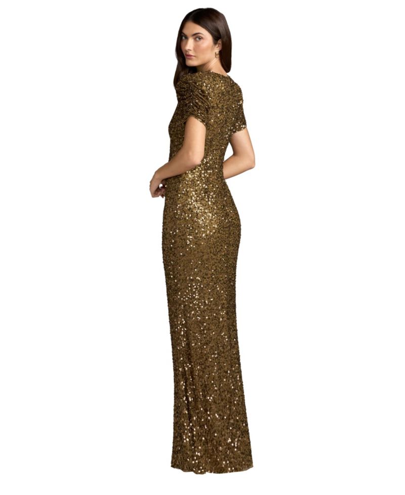 Women's High-Neck Puff-Sleeve Embellished Gown