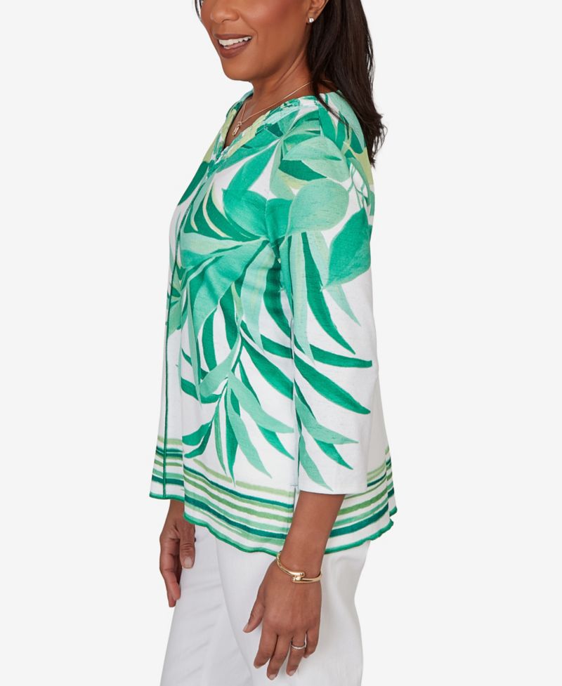 Women's Resort Living Artisan Leaf Bordered V-Neck Top
