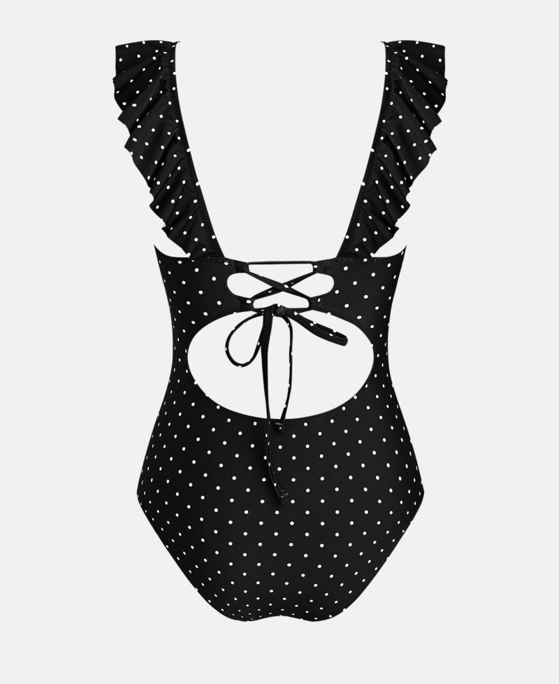 Women's Ruffled Lace Up One Piece Swimsuits