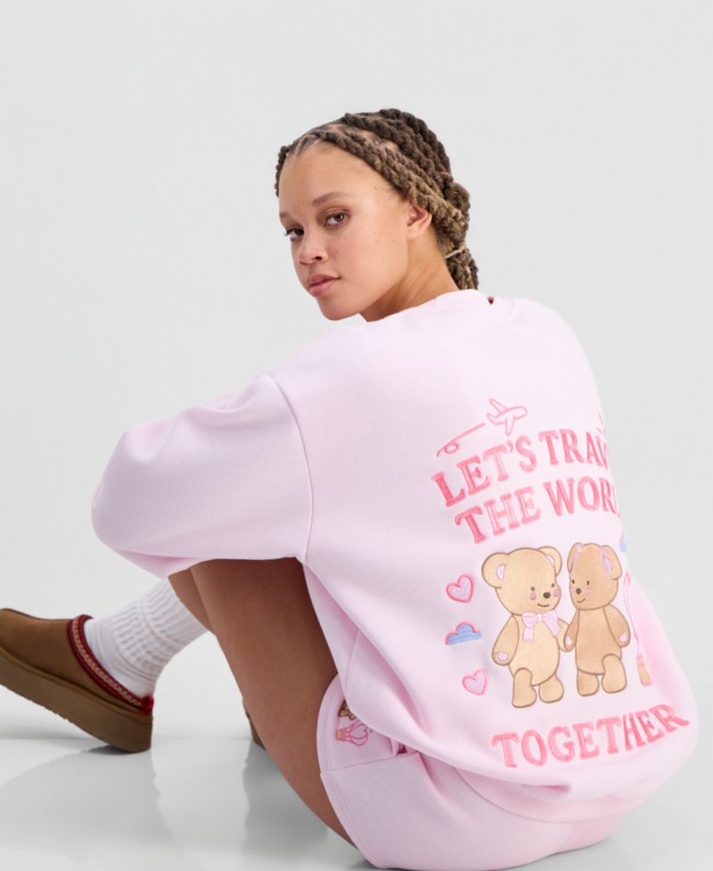 Juniors' Travel Together Embroidered Crewneck Sweatshirt