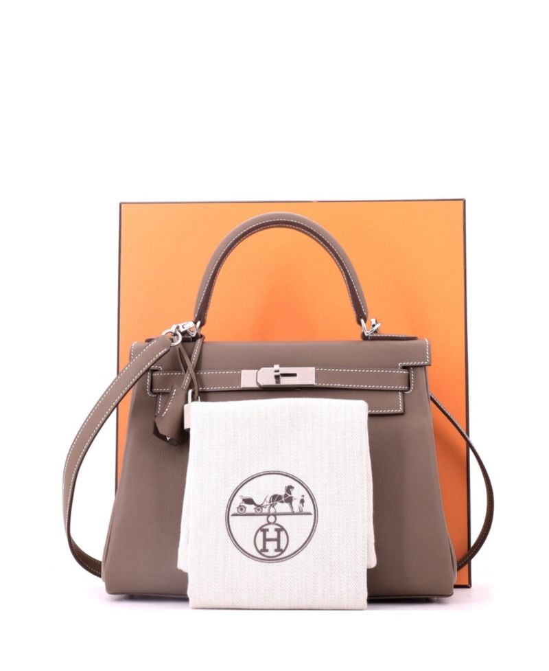 Kelly 28 Handbag Grey Evercolor with Palladium Hardware