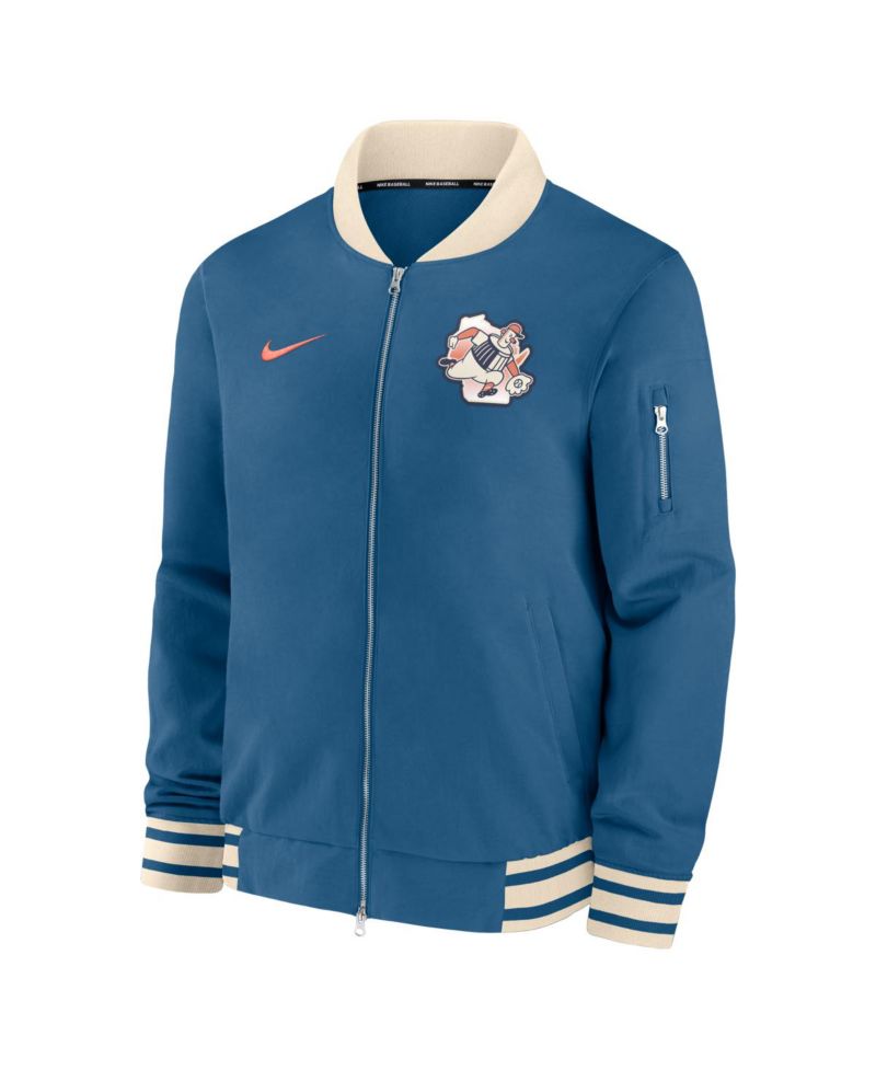 Men's Blue Milwaukee Brewers 2026 City Connect Authentic Collection Relaxed Full-Zip Bomber Jacket