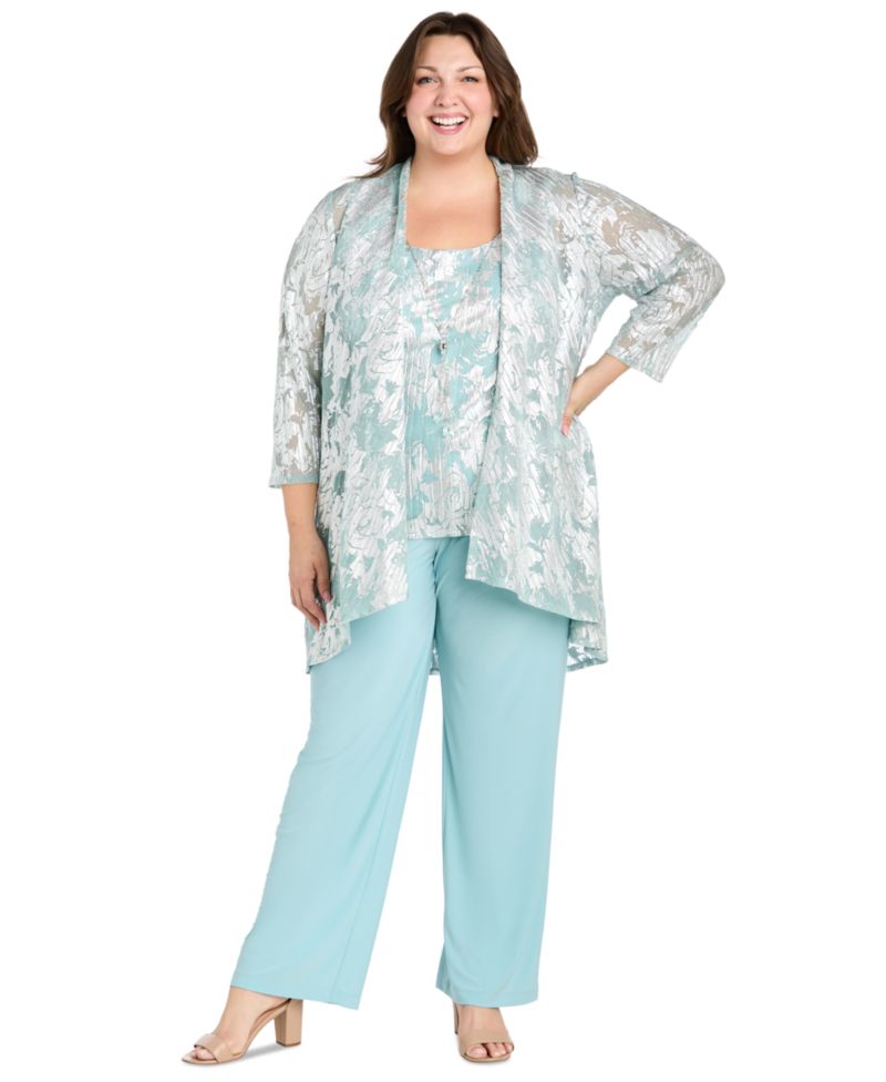 Plus Size 3-Pc. Embellished Jacket, Necklace Top & Pant Set