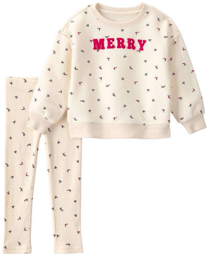 Baby Girls' 'Merry' Long-Sleeve Fleece Top & Pants, 2-Piece Set