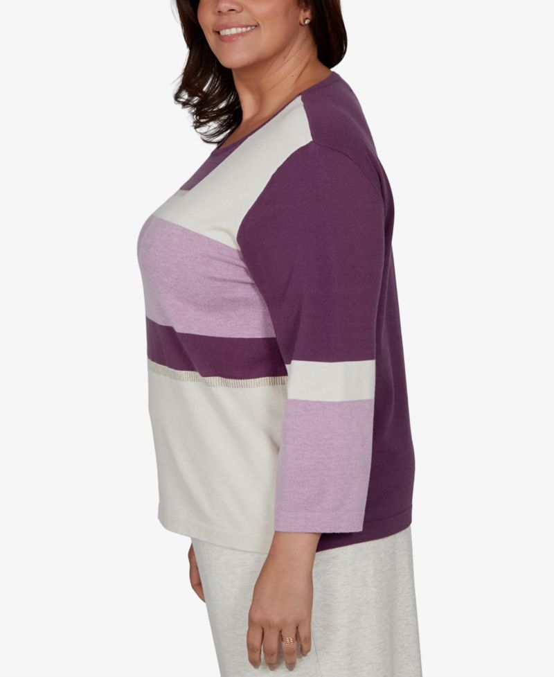 Plus Size 3/4-Length-Sleeve Colorblock Sweater