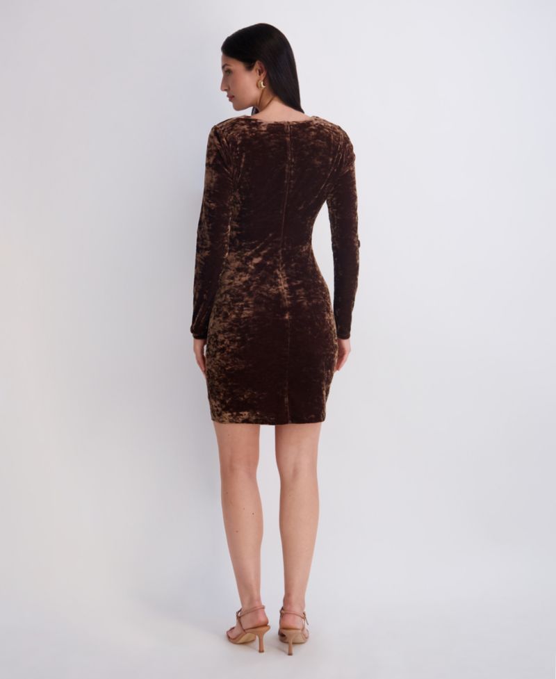 Women's Crushed Velvet V-Neck Long-Sleeve Dress